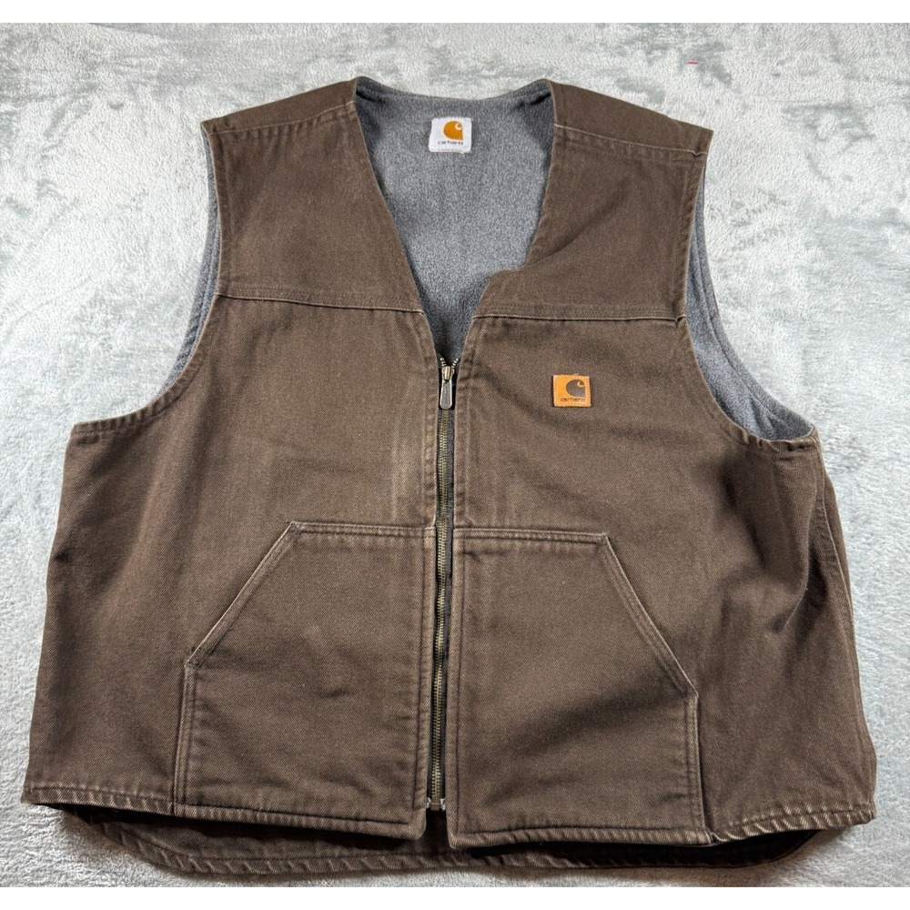 VTG Carhartt Sherpa Lined Duck Vest V19 DKB Mens XXL Dark Brown Made in USA